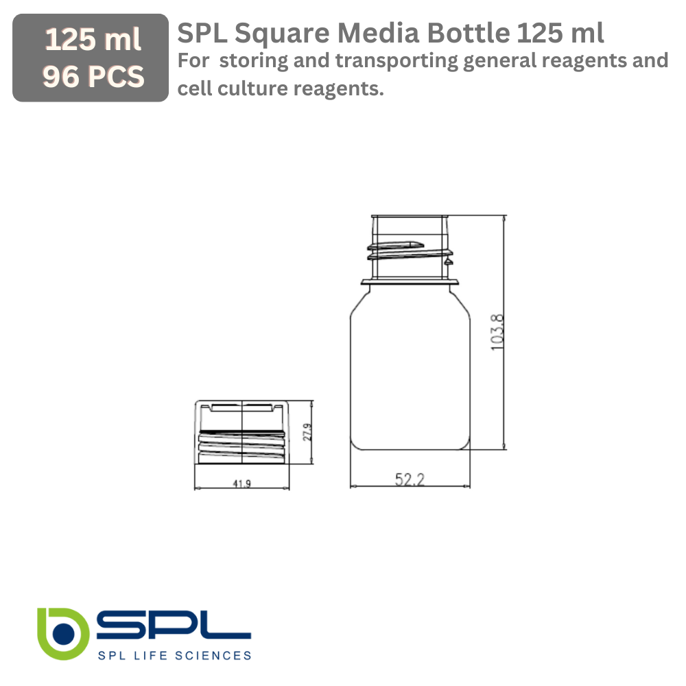 SPL 125 ml Square Media bottle (STERILE) Case of 96