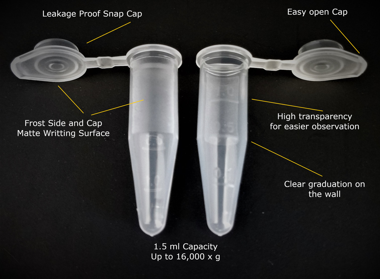 XProls 1.5ml Microcentrifuge Tube Snap Cap, Polypropylene