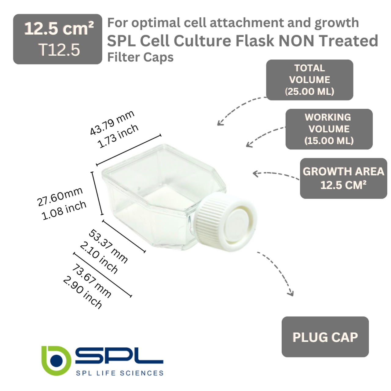 SPL Cell Culture Flask Plug Cap, PS, 12.5cm2, Non - TC treated
