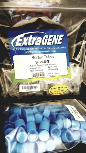 Extragene Screw cap tubes, 1.5ml, self-standing type, without O-ring, Clear, Bag x 100