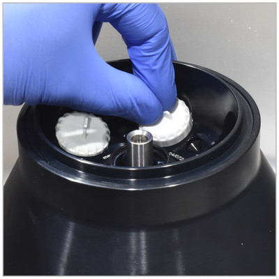 XPROLS high speed centrifuge tubes seated in a centrifuge rotor