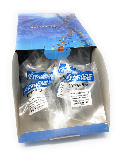 Extragene Hydrophilic PVDF Syringe Filter, 25mm, 0.22μm, Pre-sterilized (Pack of 50)