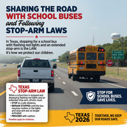 Sharing the Road with School Buses and Following Stop-Arm Laws in Texas 2026
