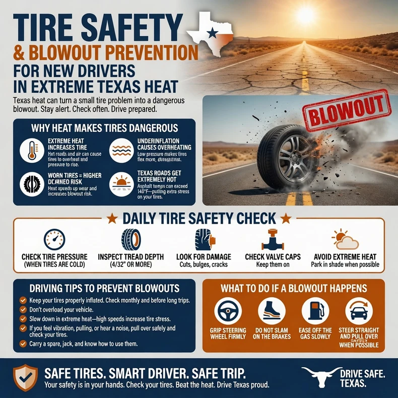 Tire Safety and Blowout Prevention for New Drivers in Extreme Texas Heat