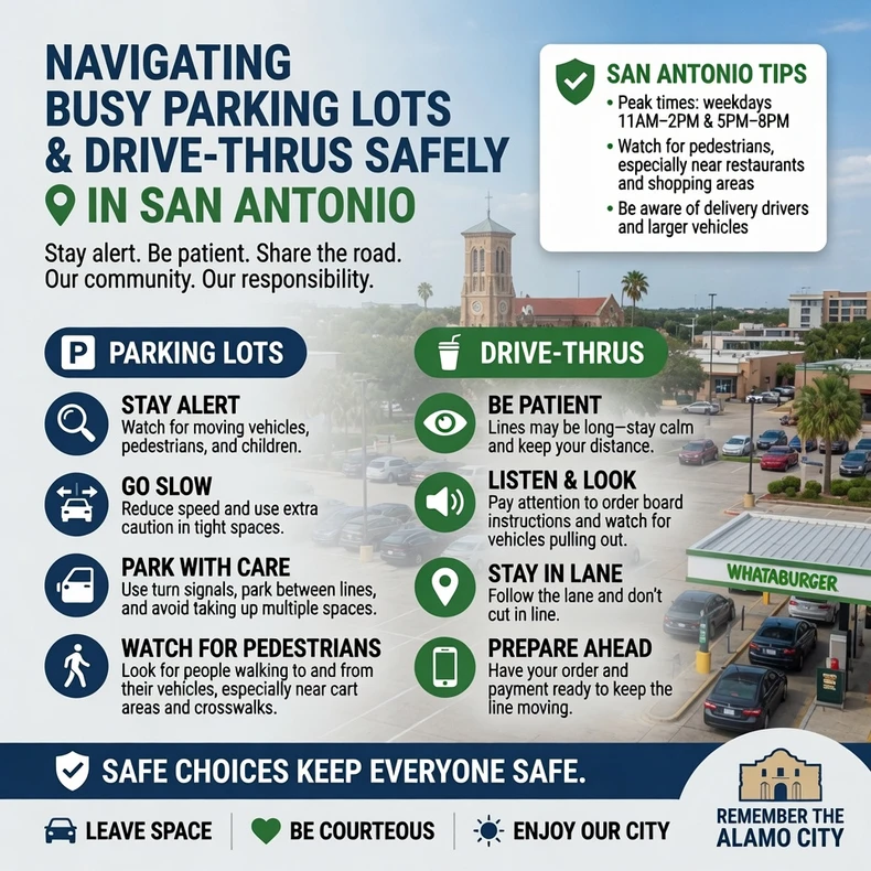 Navigating Busy Parking Lots and Drive-Thrus Safely in San Antonio