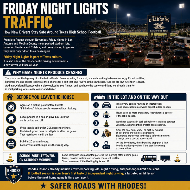 Friday Night Lights Traffic: How New Drivers Stay Safe Around Texas High School Football