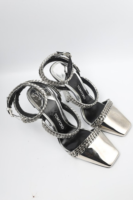 TOM FORD MIRROR LEATHER CURB CHAIN PUMP METALLIC