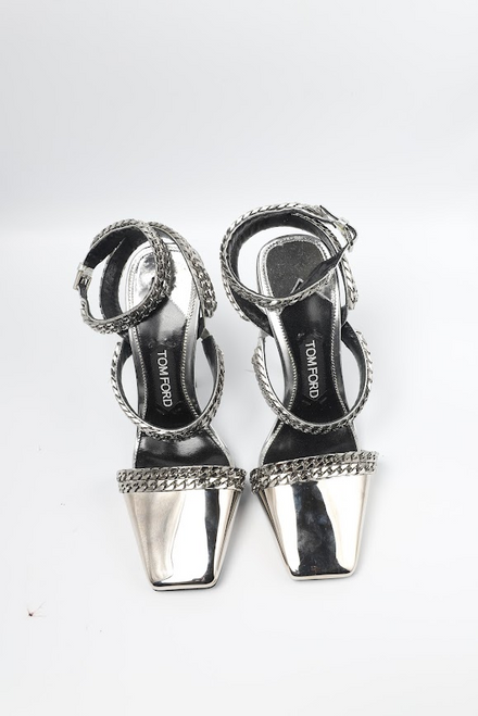 TOM FORD MIRROR LEATHER CURB CHAIN PUMP METALLIC