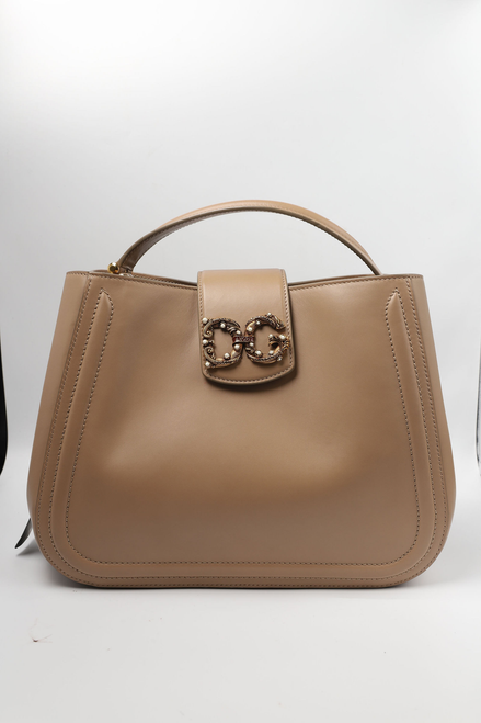 AMORE LEATHER HANDBAG WITH TOP HANDLE BROWN LARGE