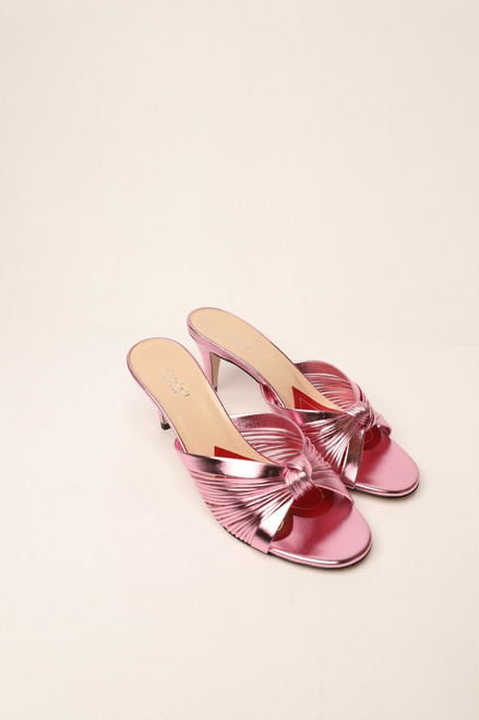 METALLIC ROSE LEATHER BOW KITTEN