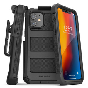 Encased Falcon Case and Tempered Glass Screen Guard iPhone 12 Mini with Belt Clip Holster - Black