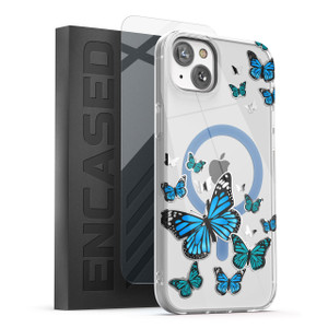 Encased Lexion MagSafe Case with Screen Protector iPhone 14 Plus - Silver Blue Butterfly
