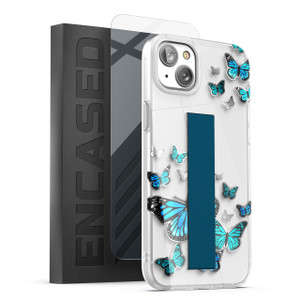 Encased Loop Case with Screen Protector iPhone 14/13 - Silver Blue Butterfly