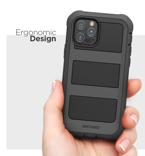 Encased Falcon Case and Tempered Glass Screen Guard iPhone 12 Pro Max with Belt Clip Holster - Black