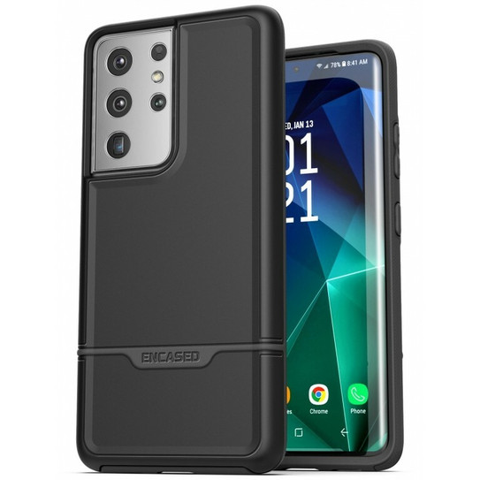 Encased Rebel Case Samsung Galaxy S21 Ultra 5G with Belt Clip Holster - Black