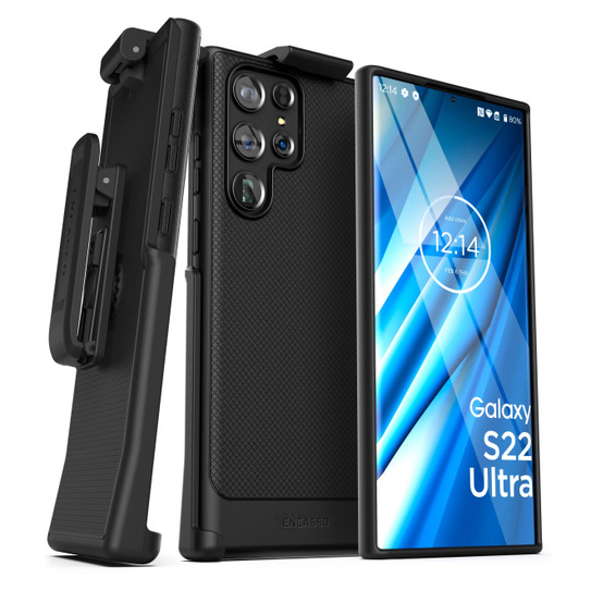 Encased Thin Armor Case Samsung Galaxy S22 Ultra with Belt Clip Holster - Black