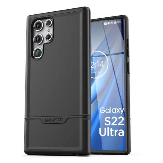 Encased Rebel Case Samsung Galaxy S22 Ultra with Belt Clip Holster - Black