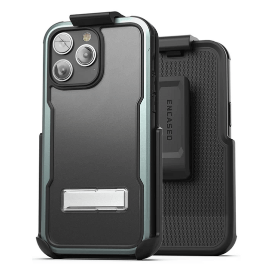 Encased Exos Armor Case iPhone 14 Pro Max with Belt Clip Holster - Gunmetal