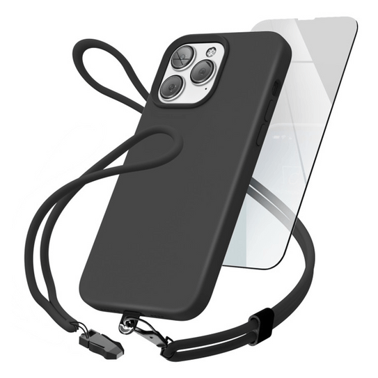 Encased Silicone Case iPhone 14 Pro with Neck and Wrist Strap - Black