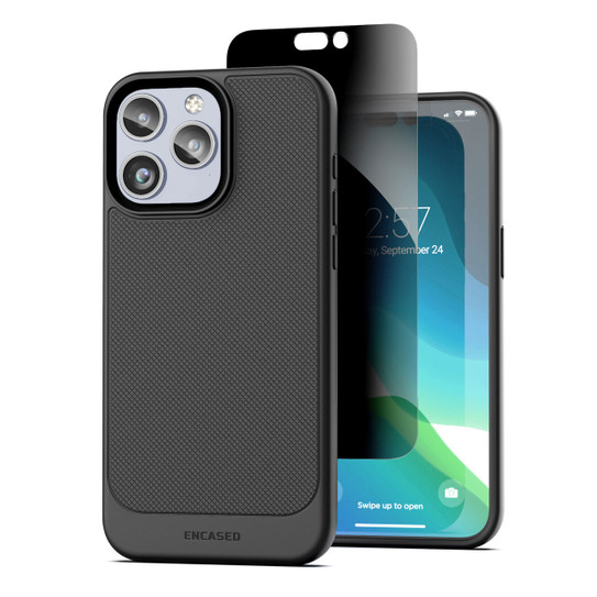 Encased Thin Armor Case with Privacy Screen Protector iPhone 15 Pro Max - Black