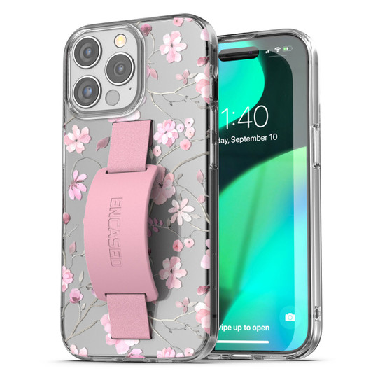 Encased Hand Loop Case iPhone 15 Pro Max - Pink Butterfly Flowers
