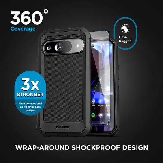 Encased Falcon Case Google Pixel 9/9 Pro with Belt Clip Holster - Black