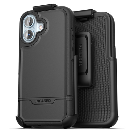 Encased Rebel MagSafe Case iPhone 16 with Belt Clip Holster - Black