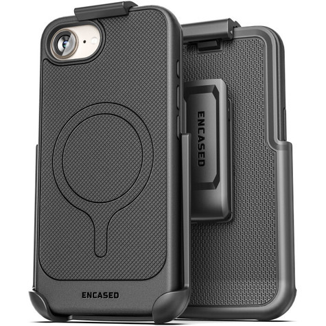 Encased Thin Armor Case iPhone 16e with Belt Clip Holster - Black