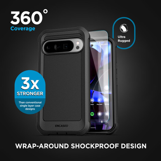 Encased Falcon Case with HD Screen Protector Google Pixel 10/10 Pro - Black Encased Falcon Case with HD Screen Protector Google Pixel 10/10 Pro - Black