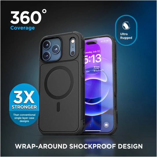 Encased Challenger Case iPhone 17 Pro Max with Belt Clip Holster - Black