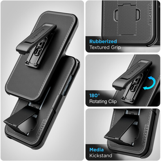 Encased DuraClip Case iPhone 17 Pro Max with Belt Clip Holster and Screen Protector - Black