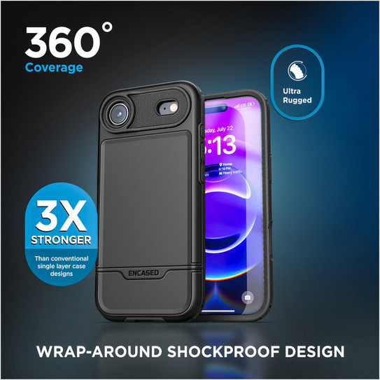 Encased Rebel Case iPhone 17 Air with Belt Clip Holster - Black