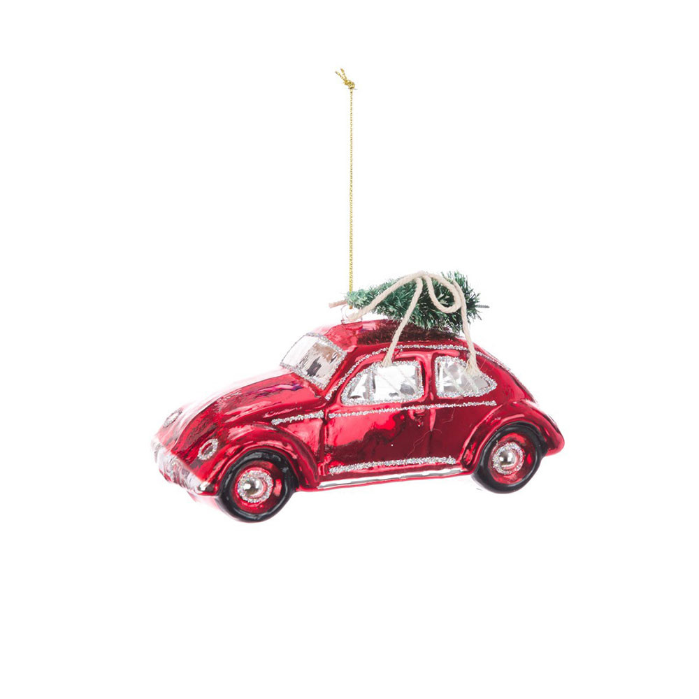 Kerstbal VW Rode Kever van glas – Old World Christmas ornament