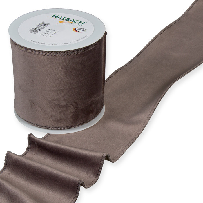 Velvet Fabric Ribbon 100mm x 8m Grey