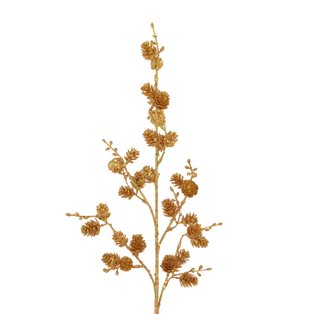 mall Artificial Pine Cones on Wire Glitter Gold x 72