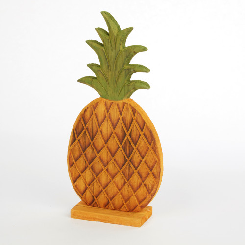 Wooden Rustic Pineapple Decoration Orange and Green 24cm