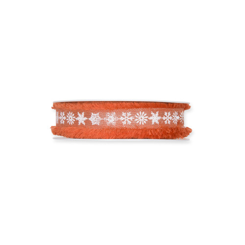 Linen Ribbon With White Ice Crystal Printed Motif Cognac