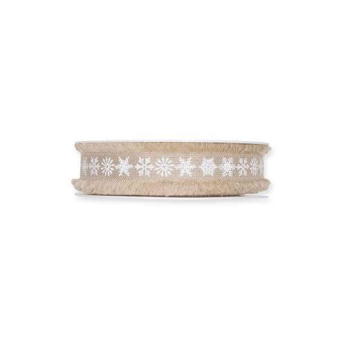 Linen Ribbon With White Ice Crystal Printed Motif Linen