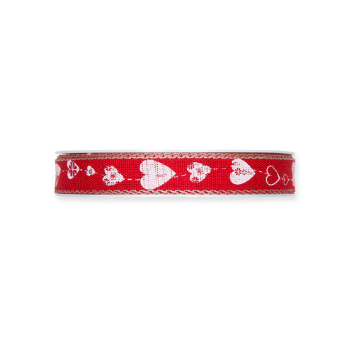 Red Fabric Ribbon Printed Hearts Design