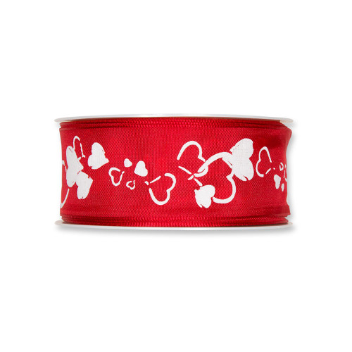 Red Fabric Ribbon Printed Hearts Design 40mm/1.5 inch