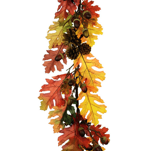 Artificial Autumn Oak Leaf, Acorn and Pine Cone Garland 150cm/59 Inches