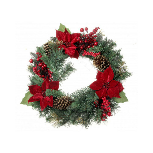 Artificial Poinsettia and Pine Cone Seasonal Wreath