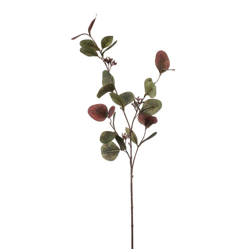 Faux Silk Eucalyptus Populus Green and Burgundy Spray