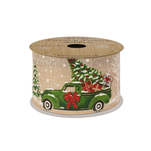 Jute Christmas Ribbon Pickup Trucks and Trees