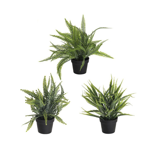 Pack of 3 Potted Artificial Green Fern Selection