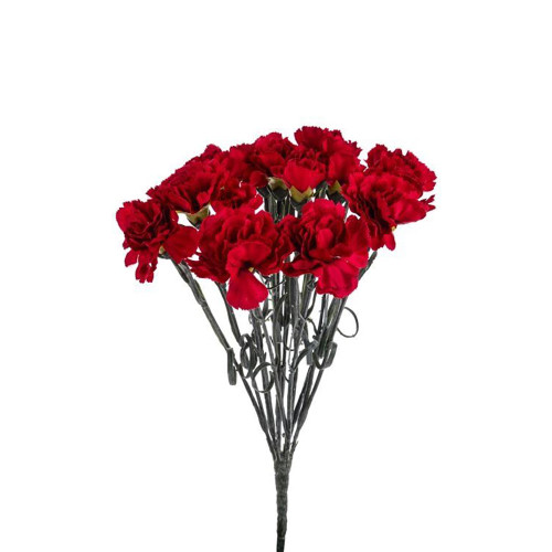 11 Head Faux Silk Carnation Flower Bush Red
