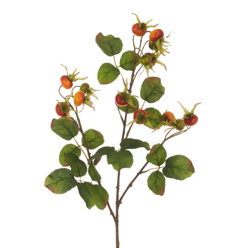 Autumn Artificial Rosehip And Faux Silk Foliage Spray