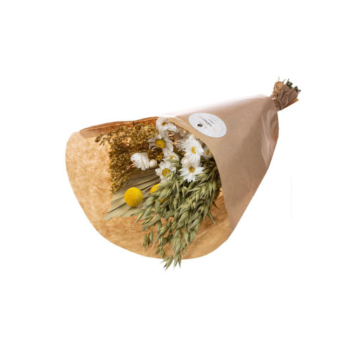 Dried Natural White Yellow Flower And Oat Bouquet With Palm Spear