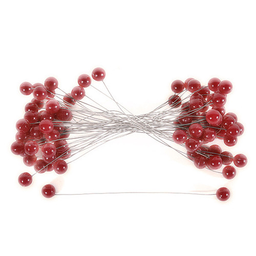 Holly Berries on Wire Red 8mm x 100