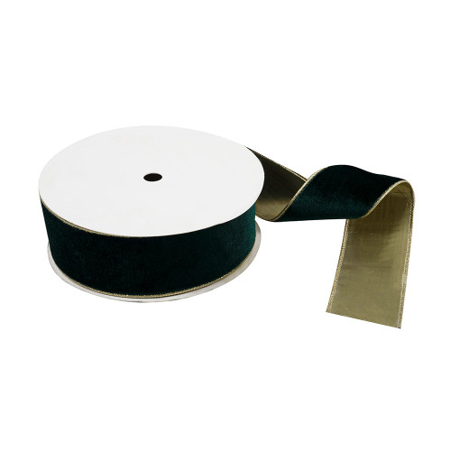 Wire Edge Festive Velvet Ribbon Green Gold
